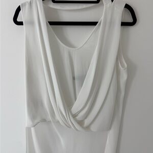 BCBGMaxAzria White Sleeveless Draped Front Dress